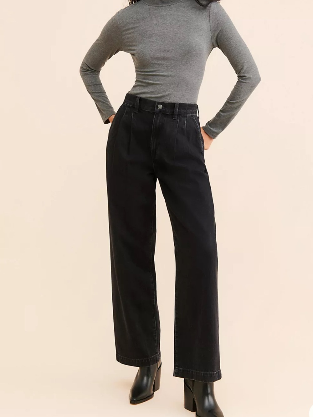 Madewell High-Rise Pleated Baggy Jeans Black Size 26 or 2 100% Cotton